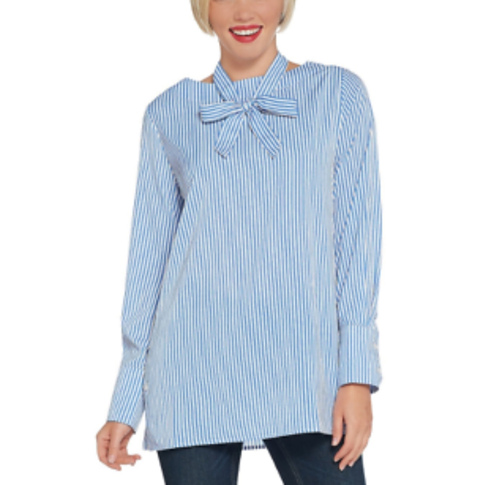 Brooke Shields Timeless Striped Blue&White Woven Top Size 18W